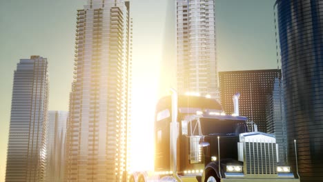 lorry-truck-and-skyscrapers-at-sunset